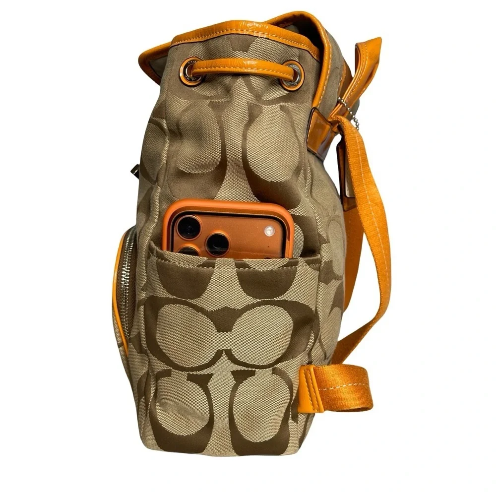 Coach signature pumpkin orange/ Tan adjustable Backpack and Wallet Set with tags